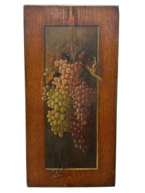 19th C. Oil on Board Painting of Grapes Trompe L'oeil Still Life