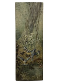 19th C. Oil on Board Painting of Birds