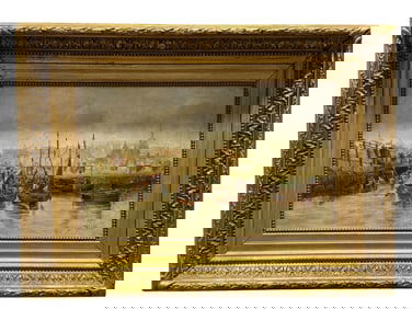 Signed John Jack Fine 19th C. Oil on Board " English Harbor" Painting