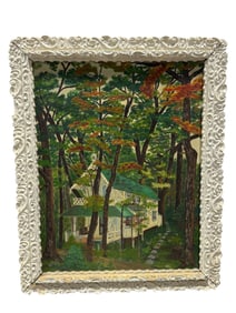 Signed John W. Pollins "The Ramsey Cottage" Painting on Board