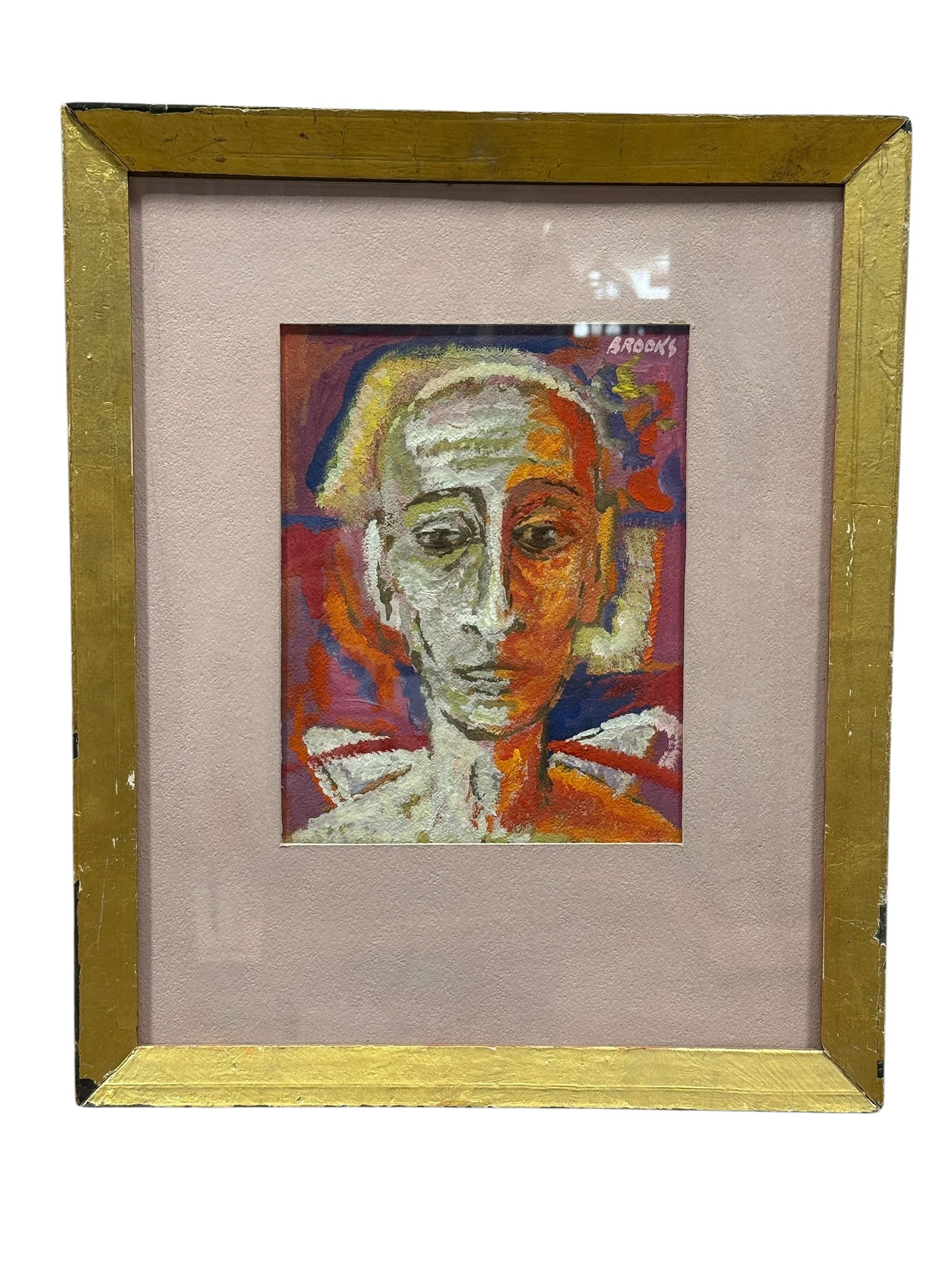 Signed Brooks Acrylic on Cardboard Portrait Painting (1 of 7)