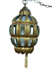 MCM Gilt & Painted Metal Lantern Light Fixture