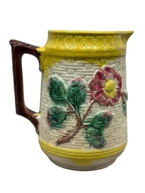 Cir 1880 American Floral Majolica Pitcher