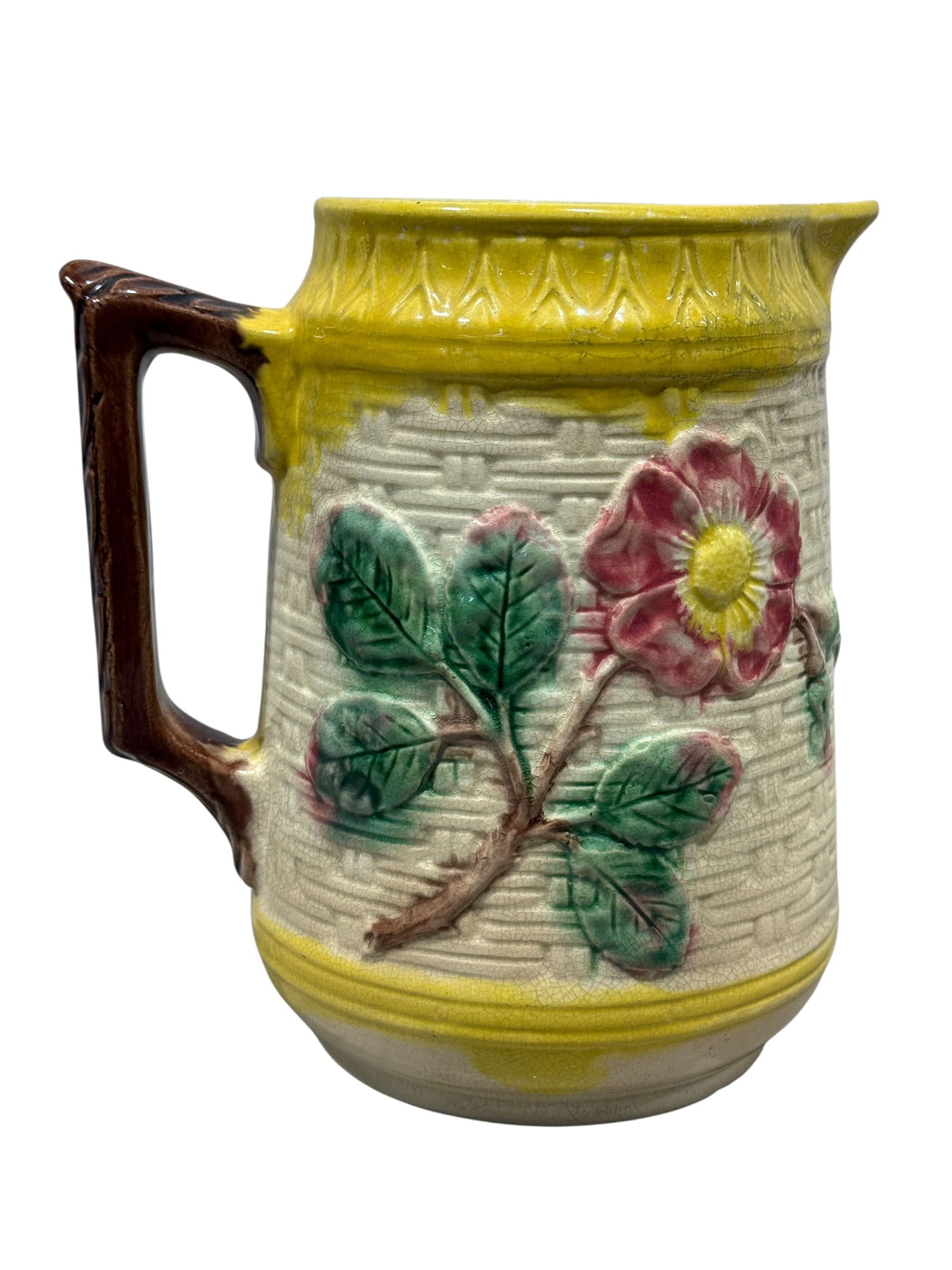 Cir 1880 American Floral Majolica Pitcher (1 of 7)