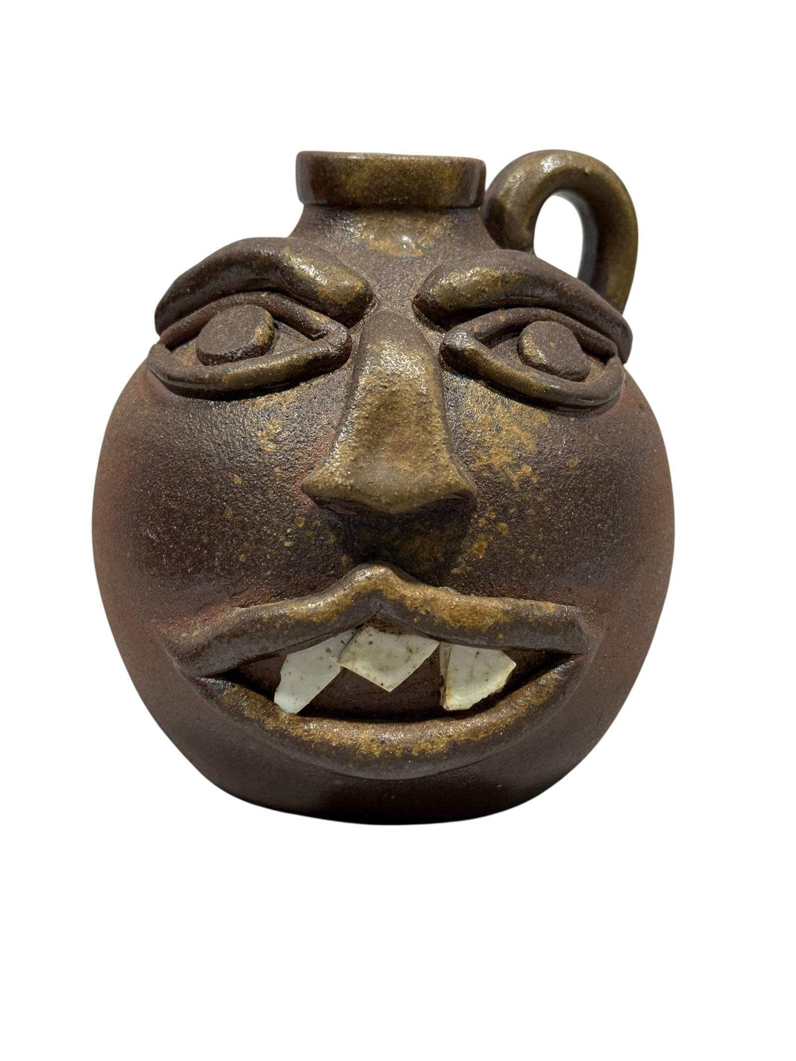 Signed Folk Art Pottery Face Jug (1 of 8)