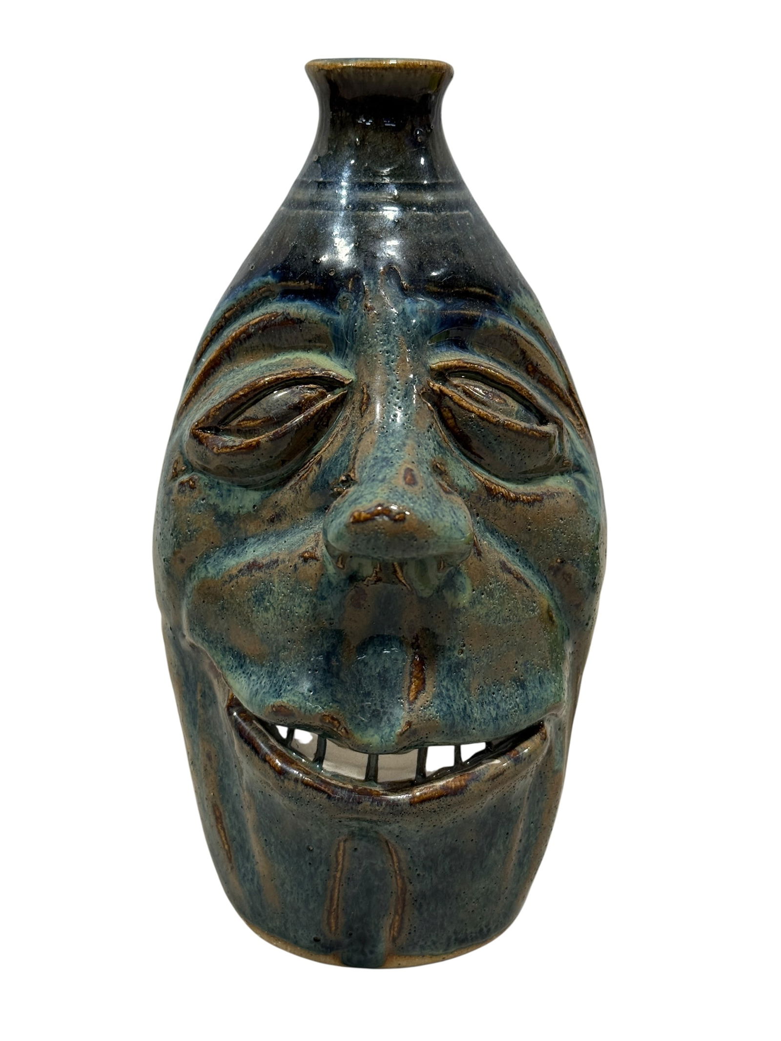 Signed Bob Brigl Folk Art Pottery Face Jug (1 of 7)