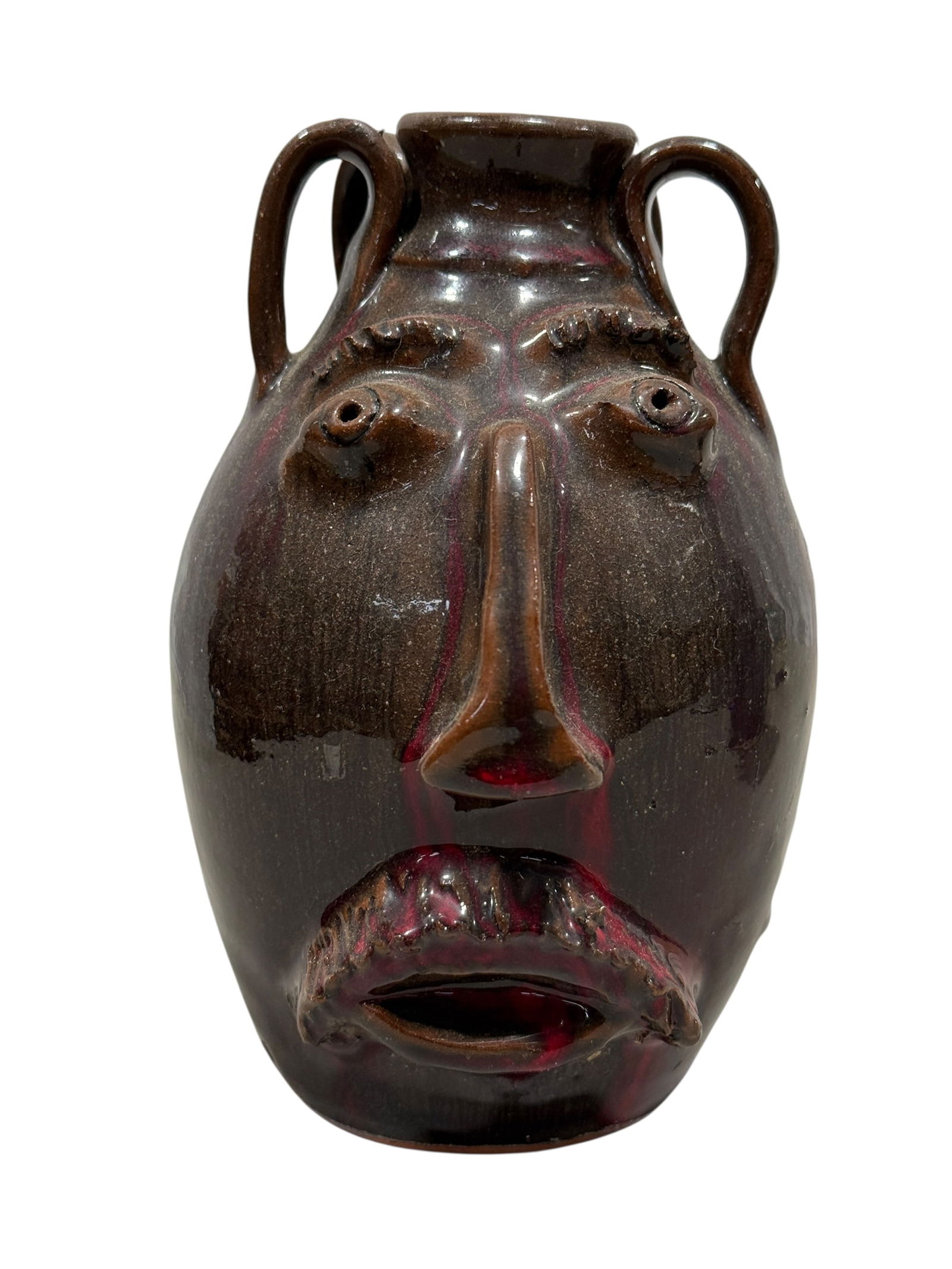 Signed L Brewer Owens Folk Art Pottery Face Jug (1 of 7)