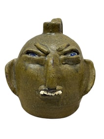 Signed B.B. Holcomb Kiln Burner Pottery Face Jug
