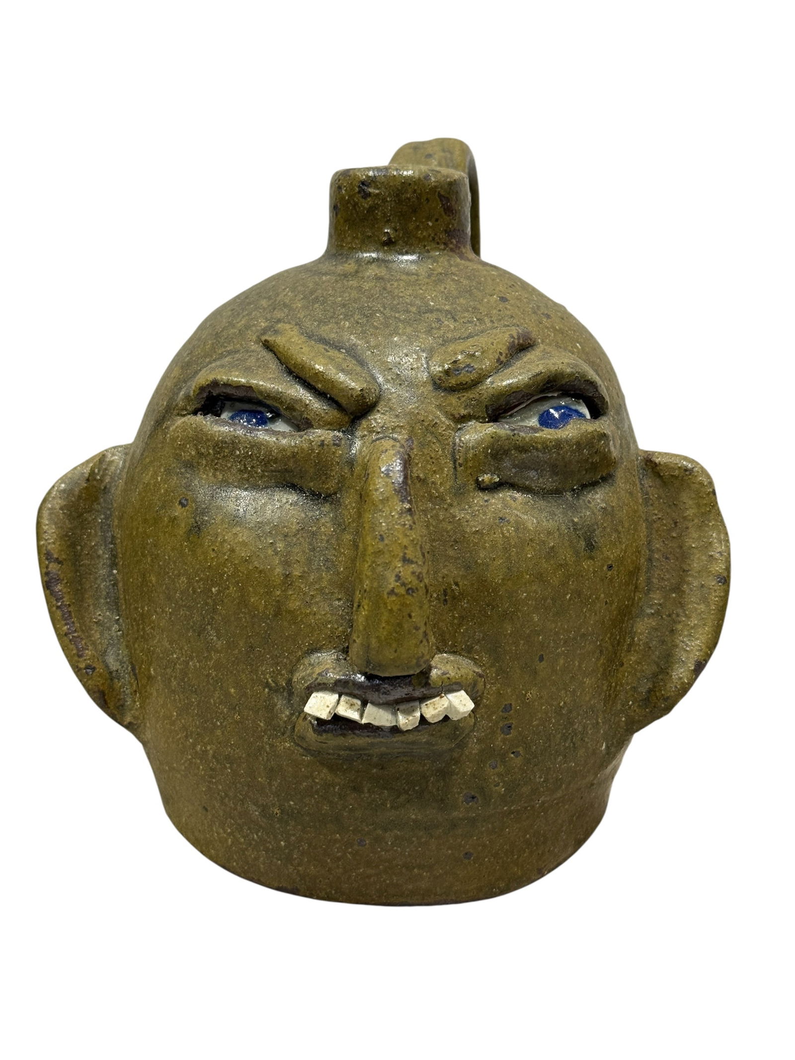 Signed B.B. Holcomb Kiln Burner Pottery Face Jug (1 of 7)