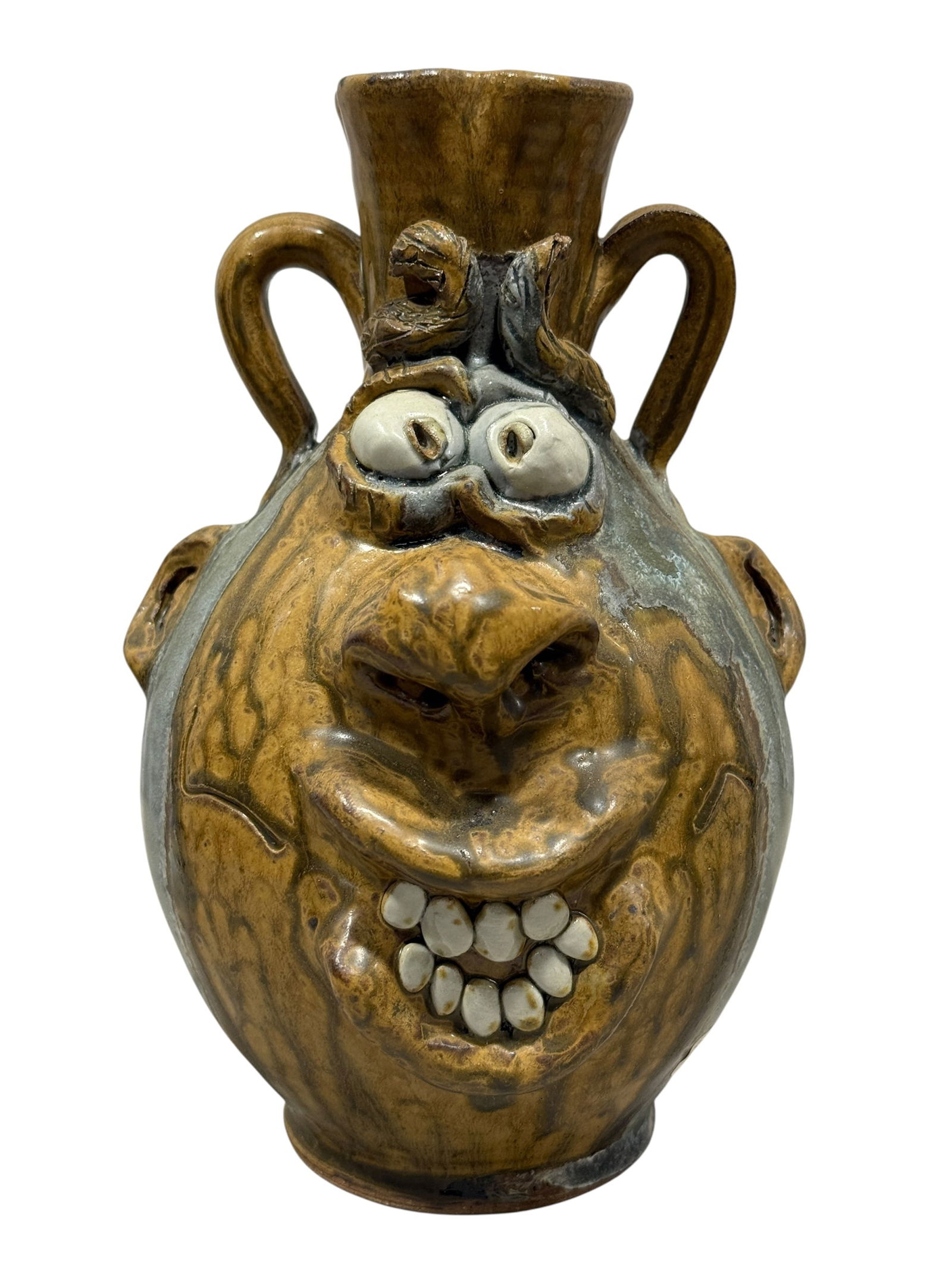 Signed Anna King Double Handle Pottery Face Vase (1 of 7)