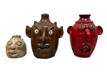Group of 3 Face Jugs
