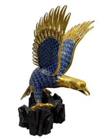 Cloisonne & Enamel Eagle Figure on Wood Base