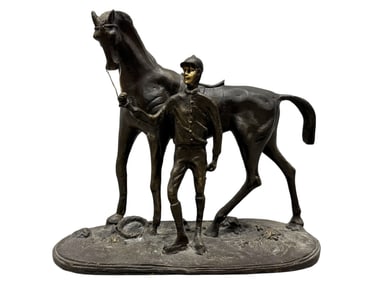 Bronze Horse & Jockey Sculpture Attr. To Pierre-Jules Mene