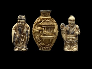 Group of 3 Asian Bone Carved Pieces