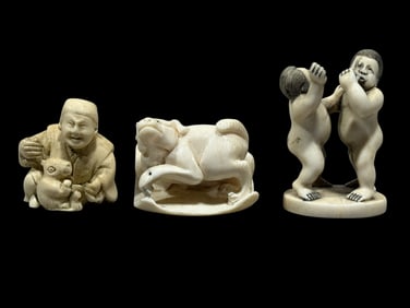 Group of 3 Asian Bone Carved Pieces