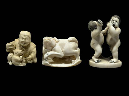 Group of 3 Asian Bone Carved Pieces: Group of 3 Asian Bone Carved Pieces.
