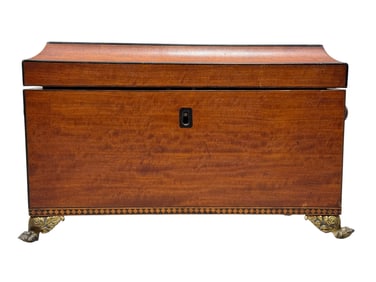 Late 19th C. English Regency Style Inlaid Satinwood Tea Caddy