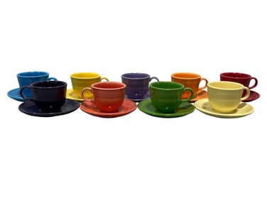 Group of 9 Fiestaware Teacups & Saucers