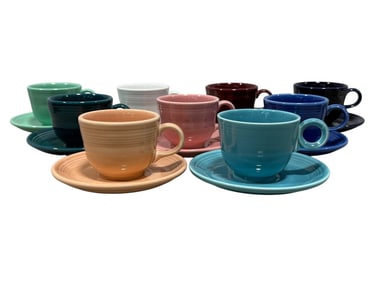 Group of 9 Fiestaware Teacups & Saucers