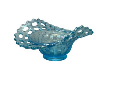 RARE Fenton Ice Blue Open Edge Glass Basket