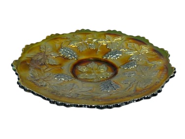 Fenton Banded Grape Green Carnival Glass Plate