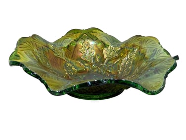Millersburg Nesting Swan Green Carnival Glass Bowl