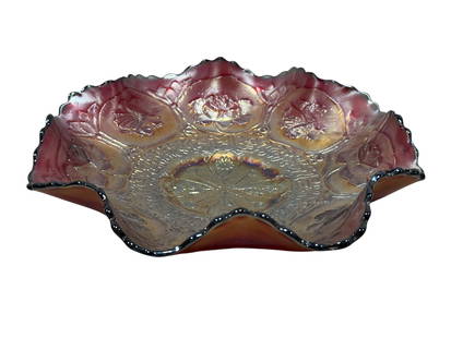 RARE Fenton Dragon & Lotus Carnival Glass Bowl: RARE Fenton Dragon & Lotus Carnival Glass Bowl. Measures 2.25" H x 9.25" W x 9.25" D. In good condition.
