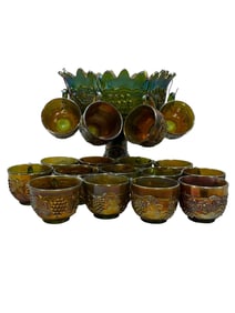 19Pc Northwood Grape & Cable Punch Bowl Set
