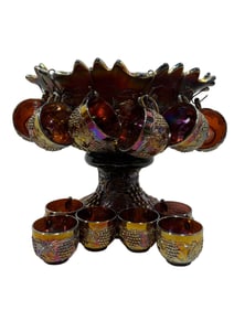 RARE 14Pc Northwood Grape & Cable Master Punch Bowl Set