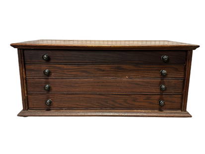Antique Watch Makers Glass Crystal Cabinet: Antique Watch Makers Glass Crystal Cabinet. Drawers are full with various sized crystals. Cabinet measures 11.5" H x 27.25" W x 15" D. This lot is not eligible for shipping. Cabinet has some scuffs, c