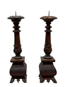 Pair of Antique Carved Wood Candlesticks