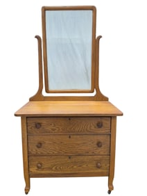 Antique Oak Mirrored Back 3 Drawer Chest