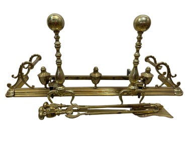 Vintage 6Pc Brass Fireplace Set