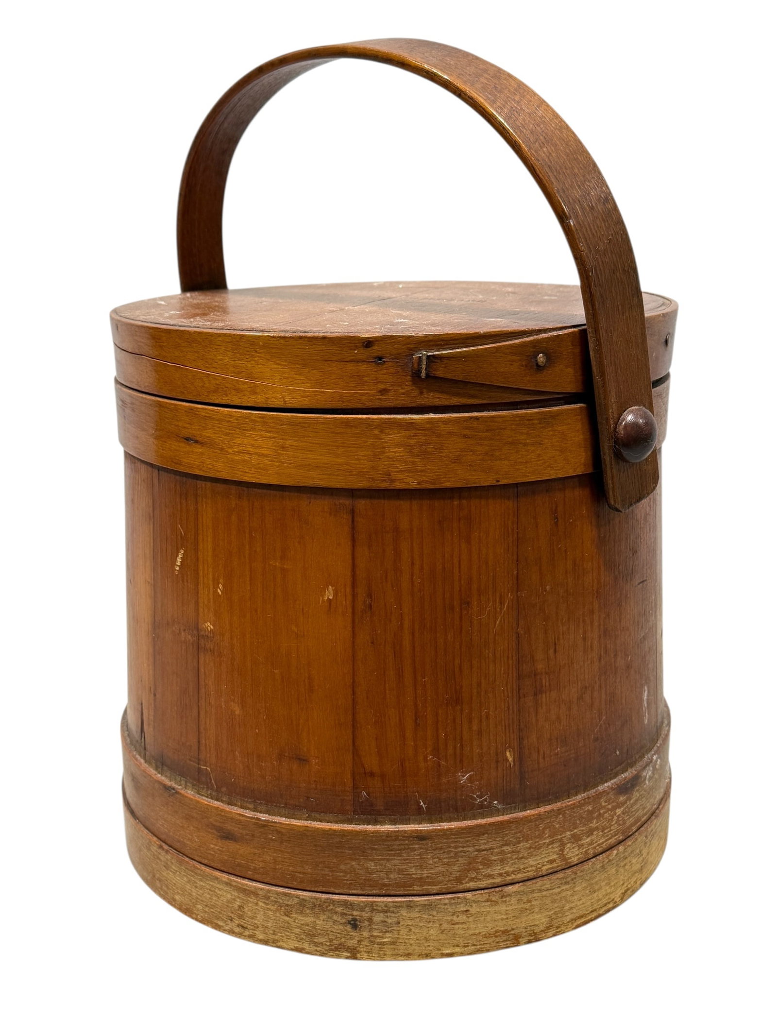 Antique Wilder P. Clark Sugar Bucket: Antique Wilder P. Clark Sugar Bucket. Stamped on the lid. Measures 9.75" H x 10.25" W x 10.25" D. Has scuffs and scratches.