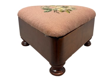 1880s Triangular Needlepoint Balloon Top Foot Stool