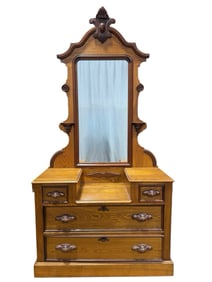 Antique Victorian Pine Step Down Dresser w/ Mirror