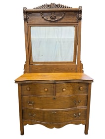 Antique Oak 4 Drawer Chest w/ Mirror