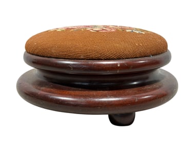 Antique Floral Needlepoint Foot Stool