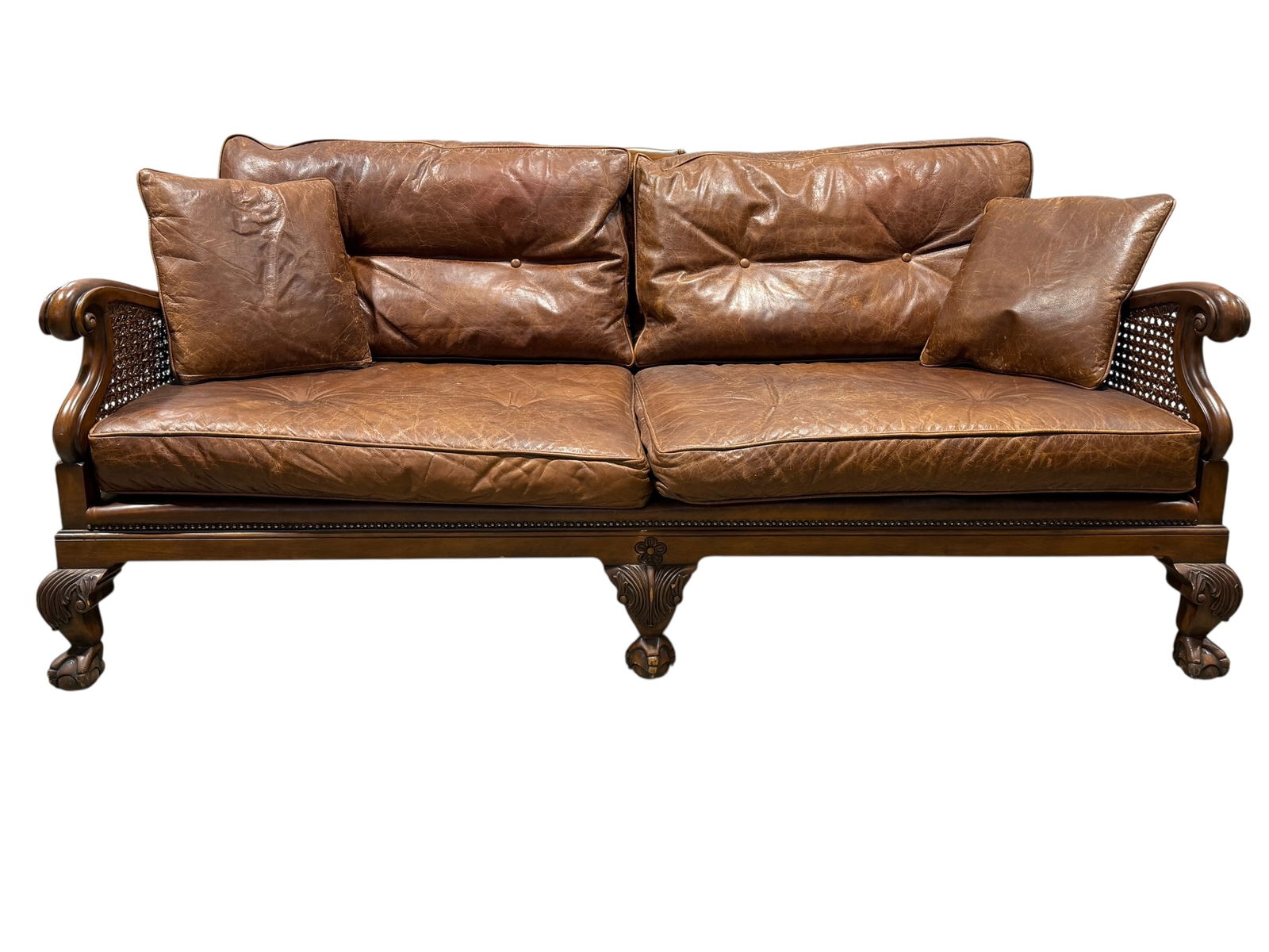 Caned Leather Ball & Claw Foot Sofa (1 of 18)