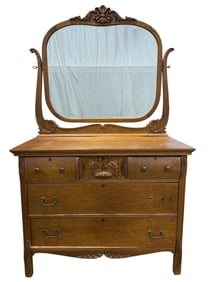 Antique Mapa Burl Veneer Dresser w/ Mirror