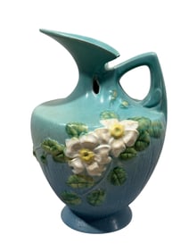 Signed Roseville "Blue White Rose" Pottery Ewer
