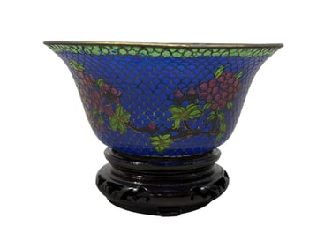 Plique A Jour Cloisonne Bowl on Wood Base