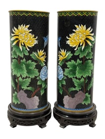 Pair of Cloisonne Vases on Wood Bases