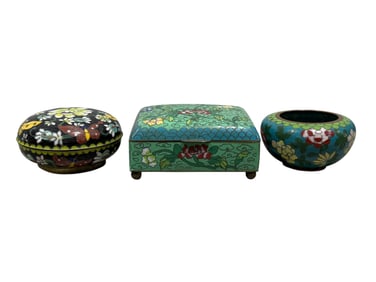 Group of 3 Late 19th C Cloisonne Pieces