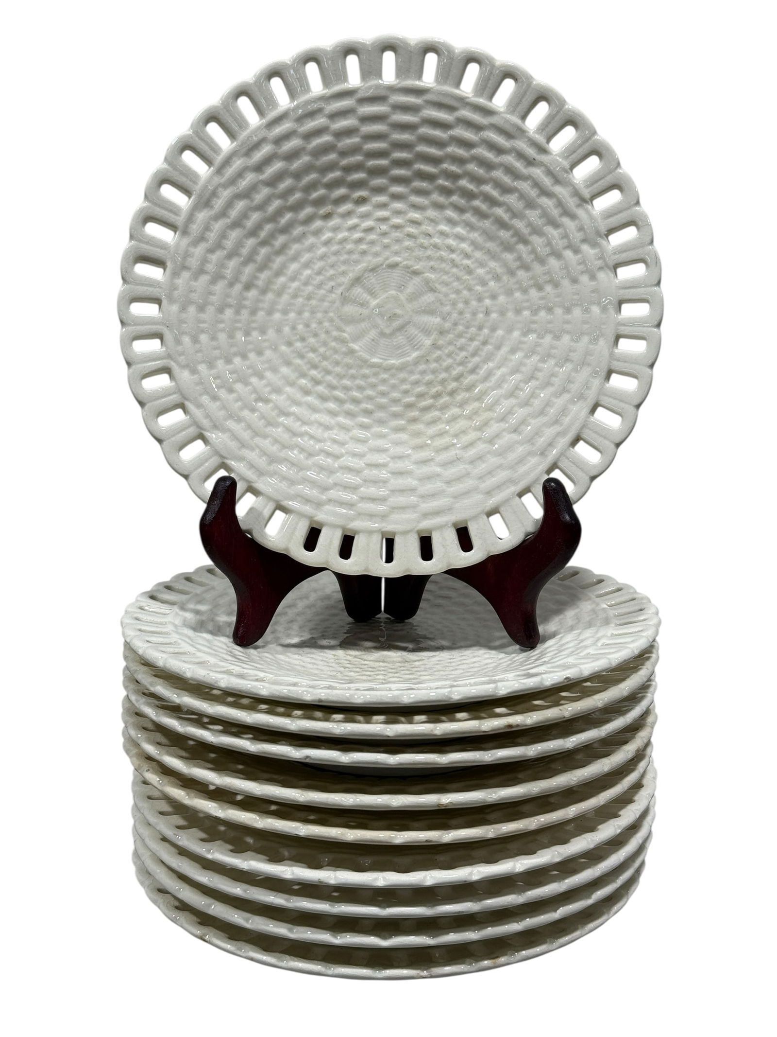 Set of 10 Waechtersbach Creamware Basketweave Plates (1 of 6)
