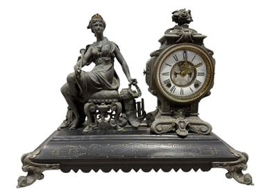 1900s Ansonia Clock Co. Spelter "Opera" Mantel Clock