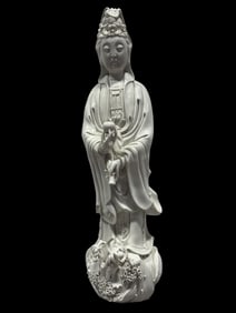 Large Chinese Blanc De Chine Quan Yin Porcelain Figure