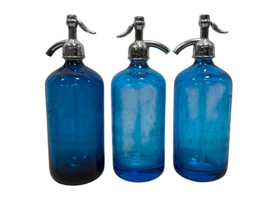 Lot of 3 Blue Atlanta Seltzer Bottles