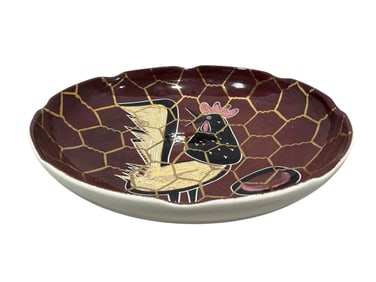 Large Signed MUR Ceramic Chicken Coop Art Bowl