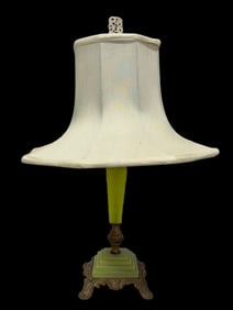 Circa 1930s Art Deco Jadeite Uranium Table Lamp